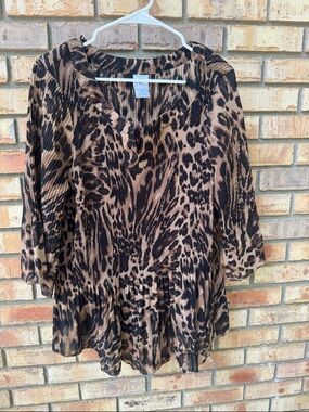 Just My Size Brown and Black Animal Print V-Neck Tunic